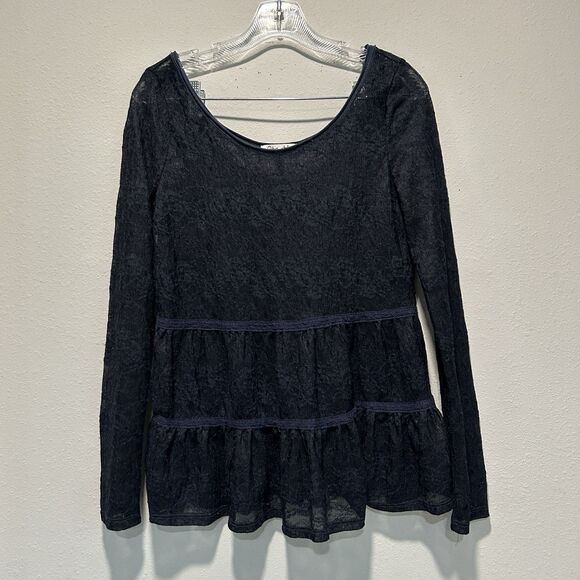 Aeropostale Womens Top Medium Lace Fairy Grunge Whimsigoth Sheer Witchy Tiered - Picture 1 of 12